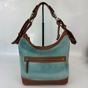 Dooney & Bourke 1975 Vintage Teal Green Pebbled Leather Hobo Shoulder Bag Purse